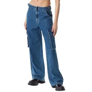 Circus NY Sam Edelman Blue Slouchy High Waist Medium Wash Cargo Jeans Women 27